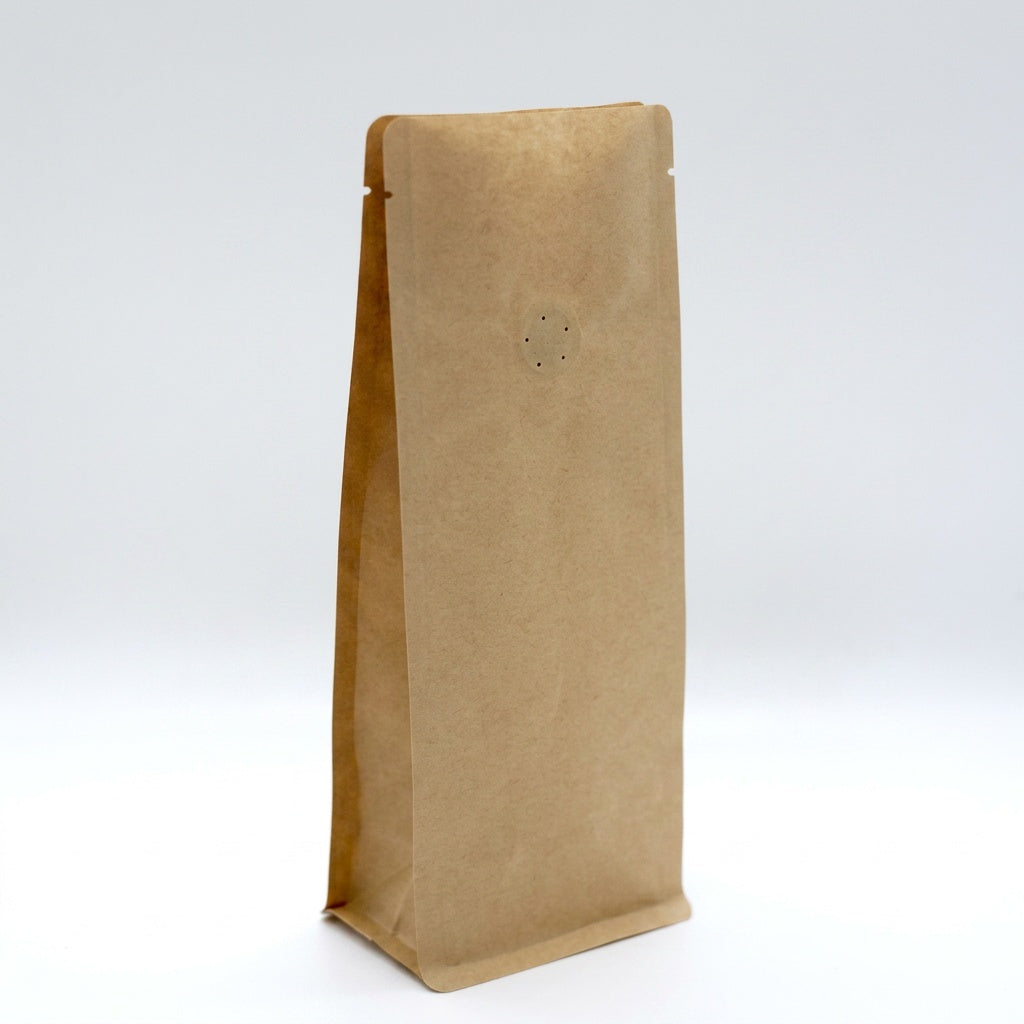 Flachbodenbeutel kraftbraun Aromaventil
