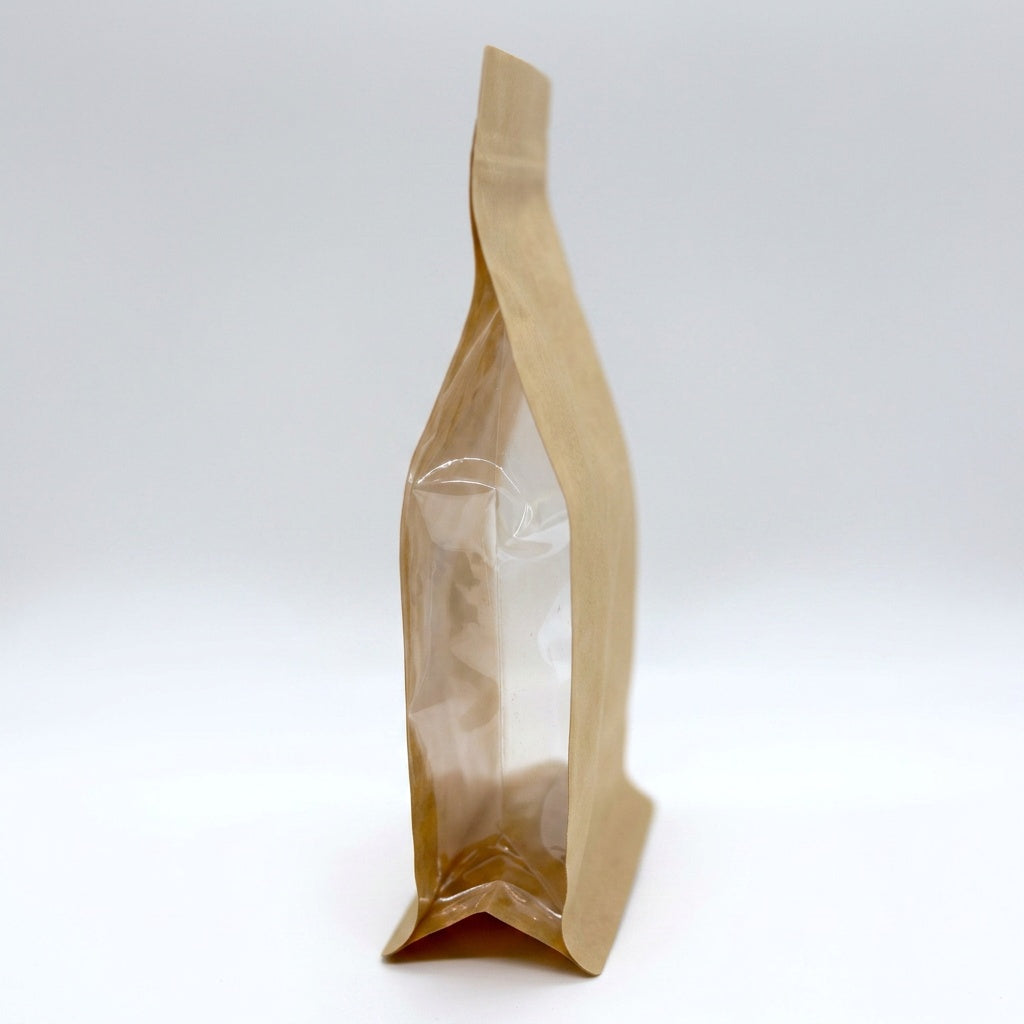 Flachbodenbeutel kraftbraun/transparent Zipper