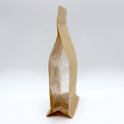 Flachbodenbeutel kraftbraun/transparent Zipper