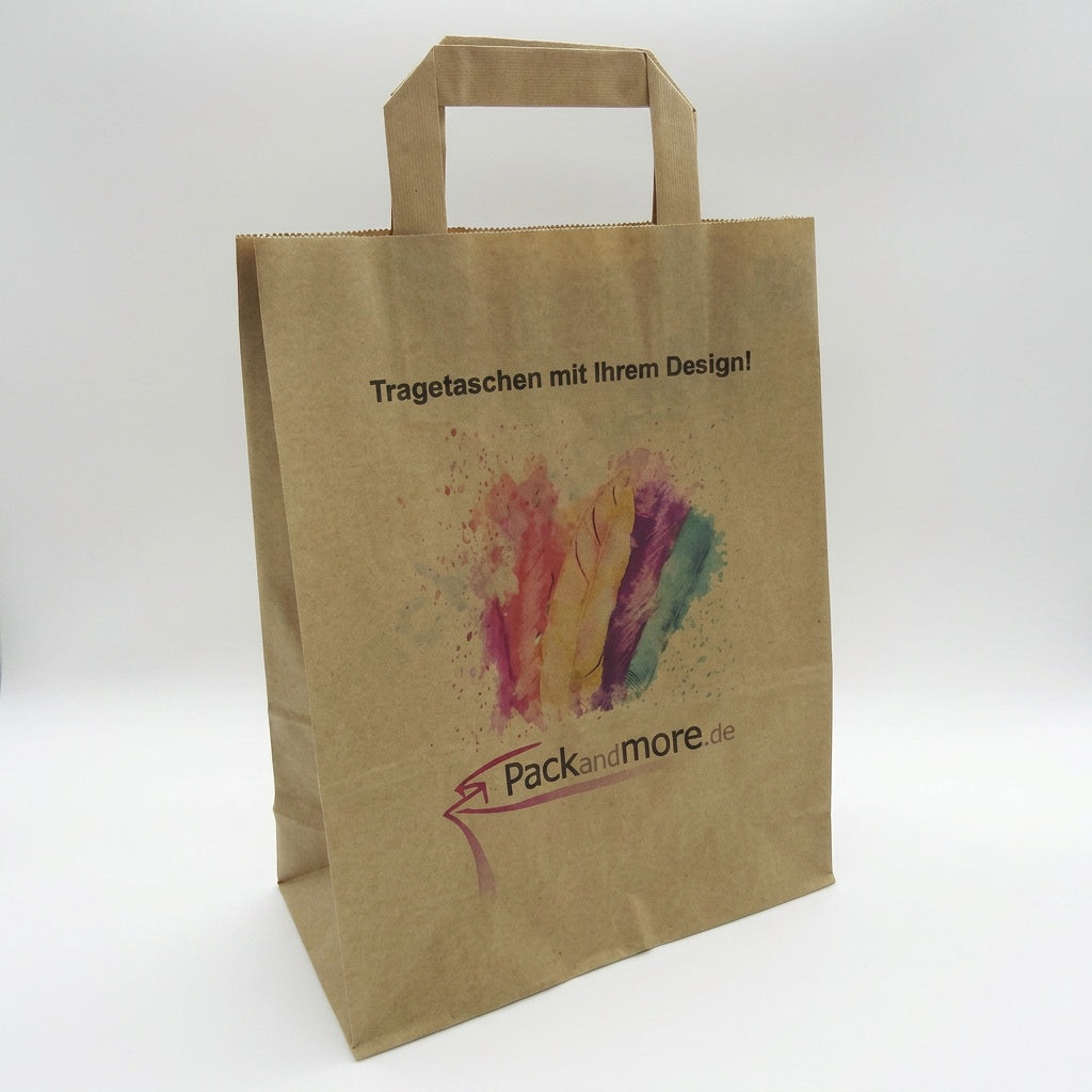 Papiertragetaschen braun Flachhenkel bedruckt