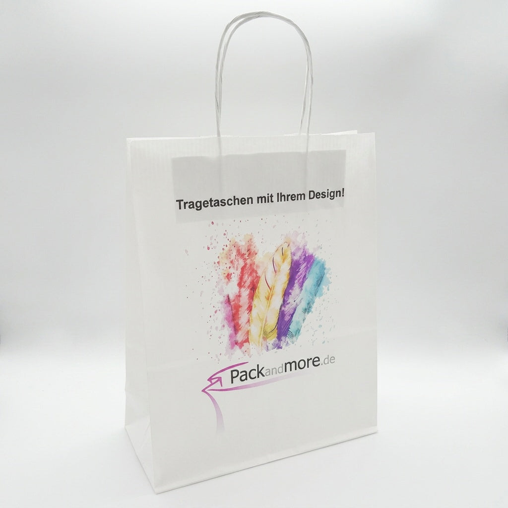 Papiertragetaschen weiß Papierkordel bedruckt